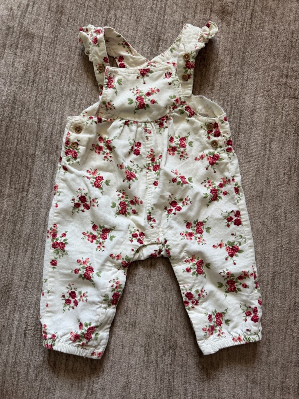 Little Me Cream Overalls with Pink Floral Print